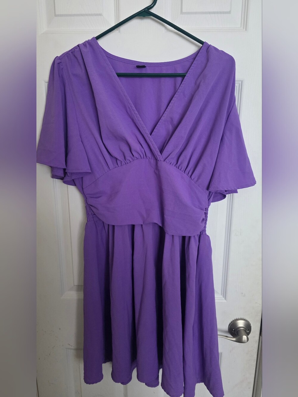 SHEIN Purple V-Neck Flutter Sleeve Midi Dress